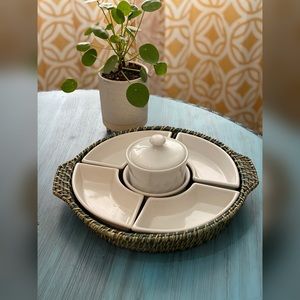 Vintage Corningware Wicker Serving Set Boho